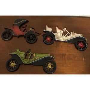 VTG MCM Midwest Cast Metal Antique Car Wall Art Decor Plaques Set of 3